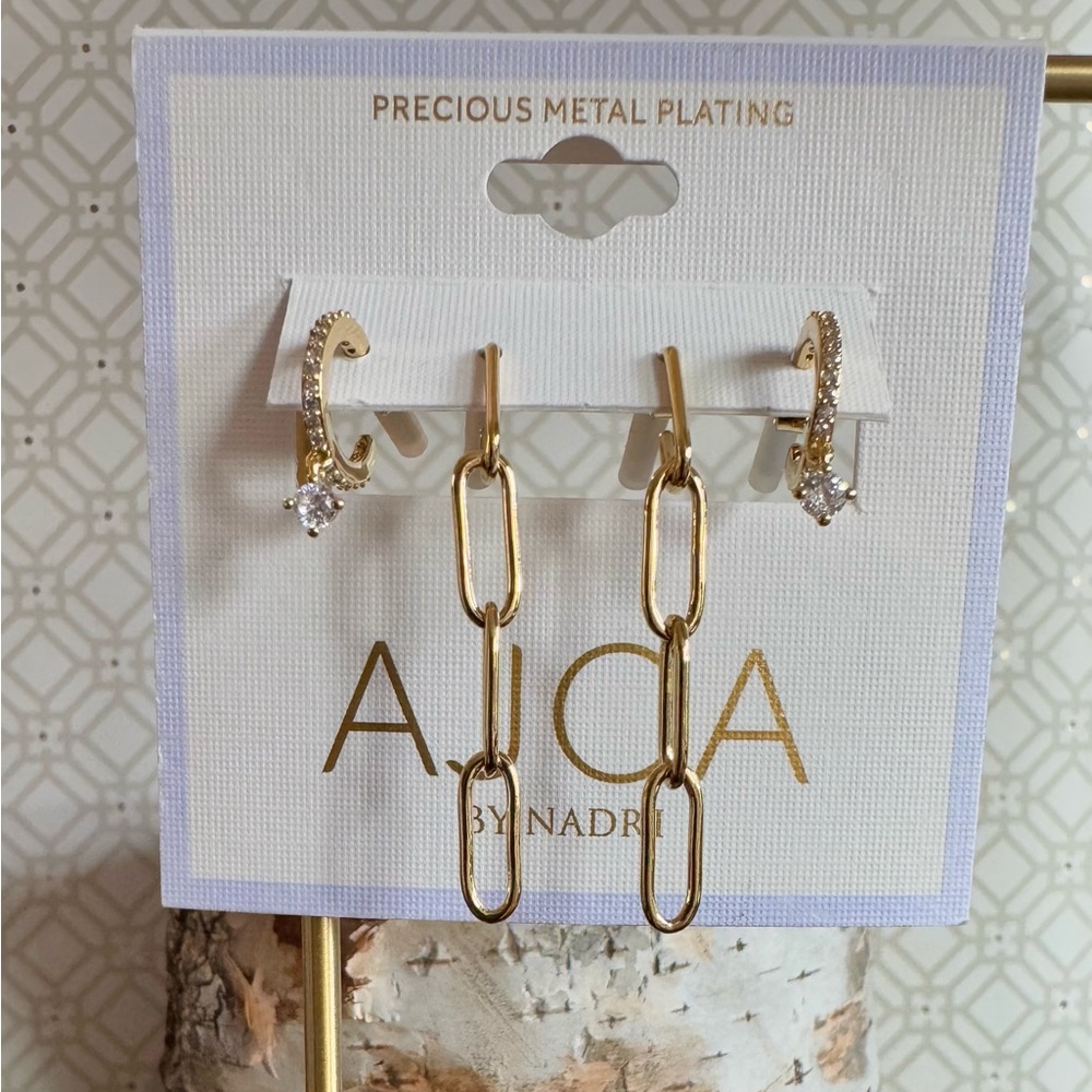 AJOA by Nadri 2-Pair Lynx Link and Hugger Hoop Earrings Set NWT